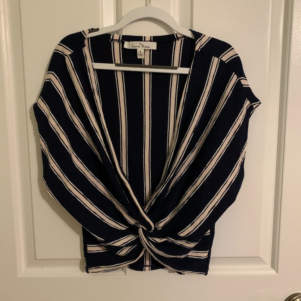 Love Tree Pale Pink and Navy Blue Stripped Nautical Top